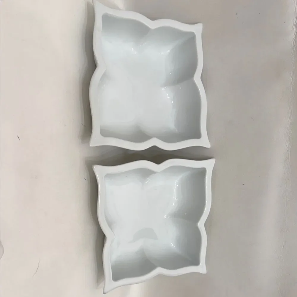 Pier 1 Butterfly 6.5 Square White Porcelain Square Bowls 2 Soup Cereal Salad